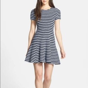 Size 2 Fit & Flare Navy Striped Theory Dress